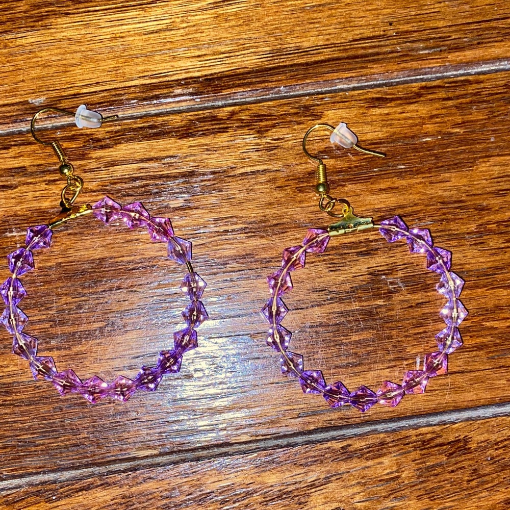 Elegant Purple and Gold Hoop Earrings